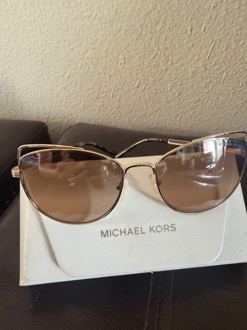 Michael Kors Gold Metal Cat Eye Sunglasses with Brown Gradient Lenses - Picture 3 of 7